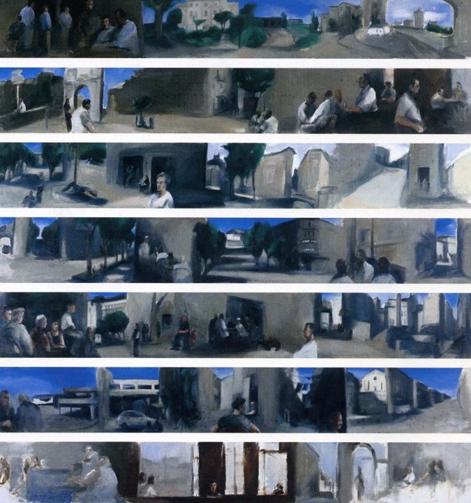 Marseille, Les Strates, 1999, polyptyque 5 x 20_120 cm, huile sur bois