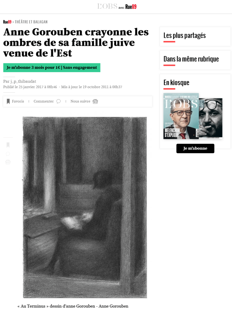 Article Obs Anne Gorouben crayonne les ombres de sa famille juive venue de l'Est