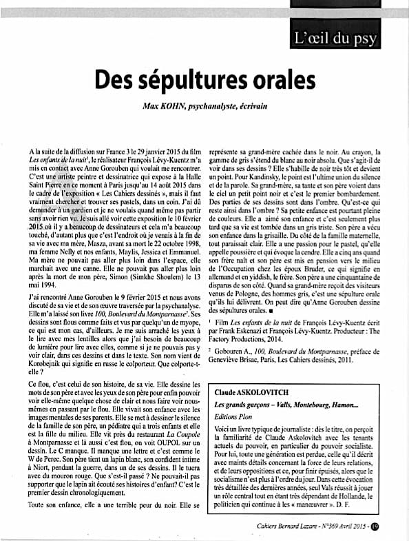 2015 MAX KOHN Des sépultures orales, Cahiers Bernard Lazare