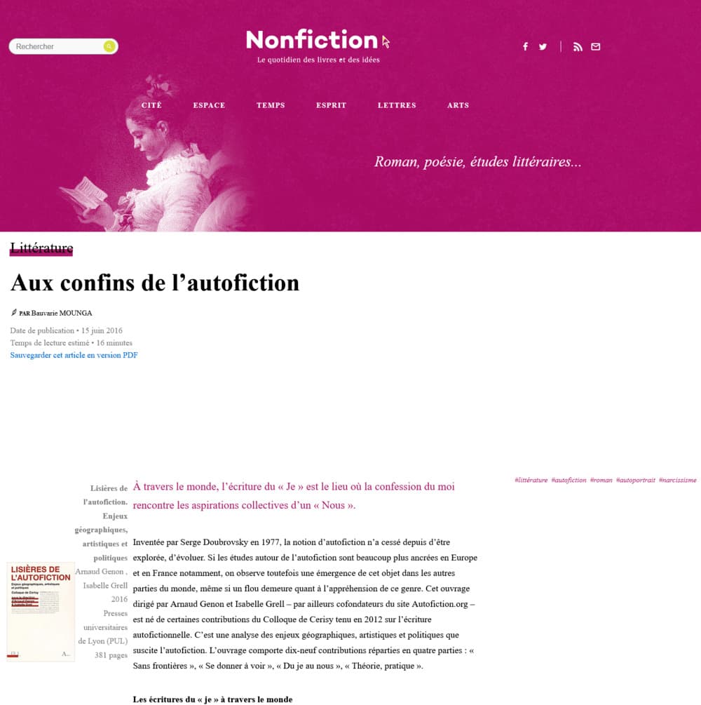 2016 Aux confins de l’autofiction - Nonfiction.fr le portail des livres et des idées