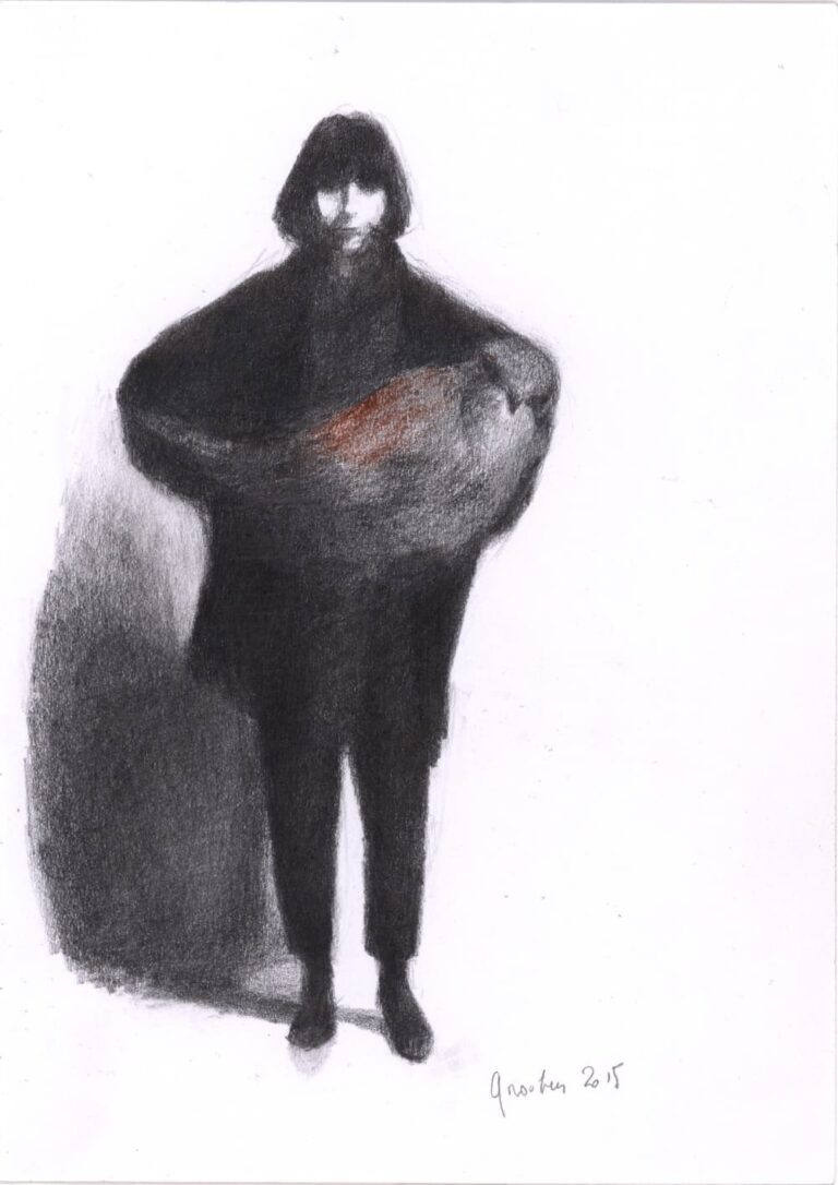 LES BÊTES SONT EN NOUS, AUTOPORTRAIT À L'OISEAU 2015, dessin au crayon sur papier, 21_15 cm 2