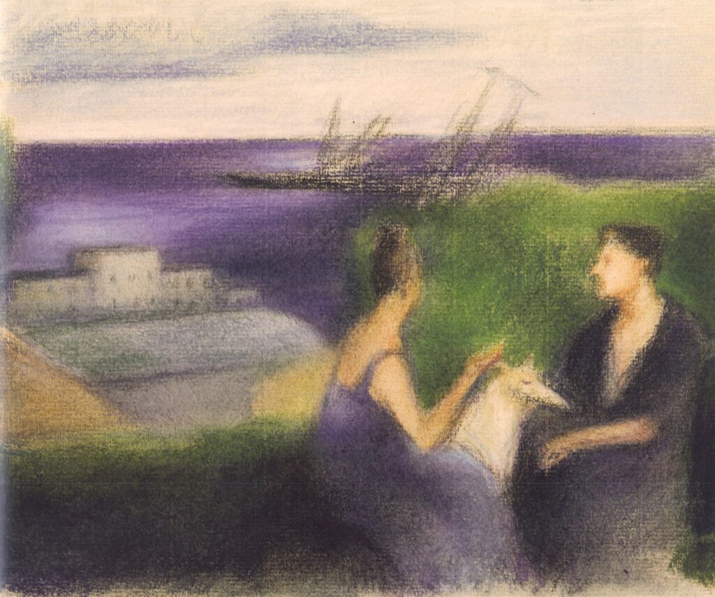 ODESSA, ADES, ODESA, Les filles, le port, le chien, pastel sec sur papier, 24/32 cm